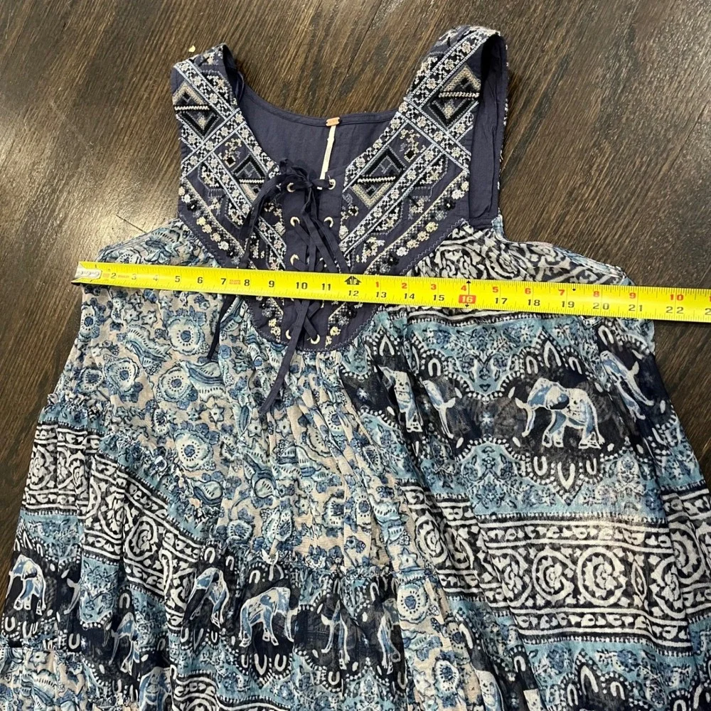 Free People Wanderers Midi Dress Blue Women's Medium Elephant Sheer Boho Coverup